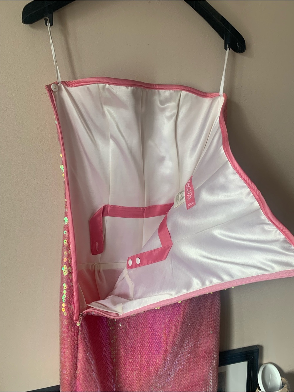 Escada Pink Iridescent Sequin Strapless Mini Dress - Picture 4 of 8